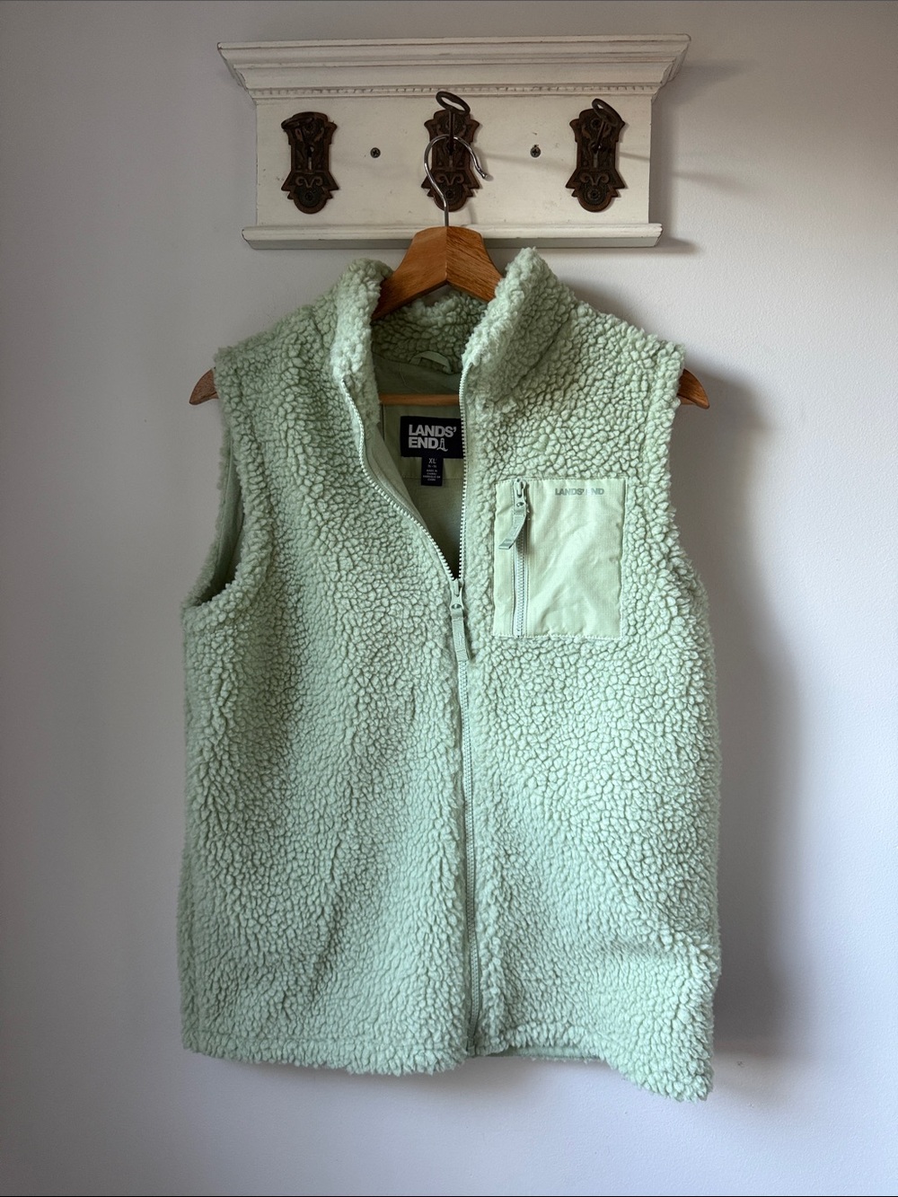Lands' End Mint Green Sherpa Zip Vest Classic